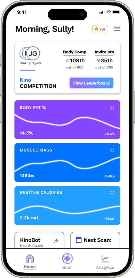 Mobile app showing body composition analysis interface
